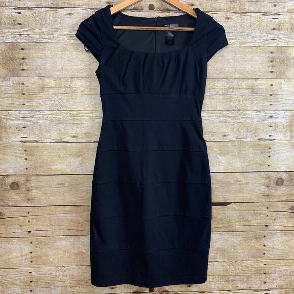 Bisou Bisou Cap Sleeve little solid black dress Coquette Preppy Goth Sz 4 Small - Picture 1 of 5
